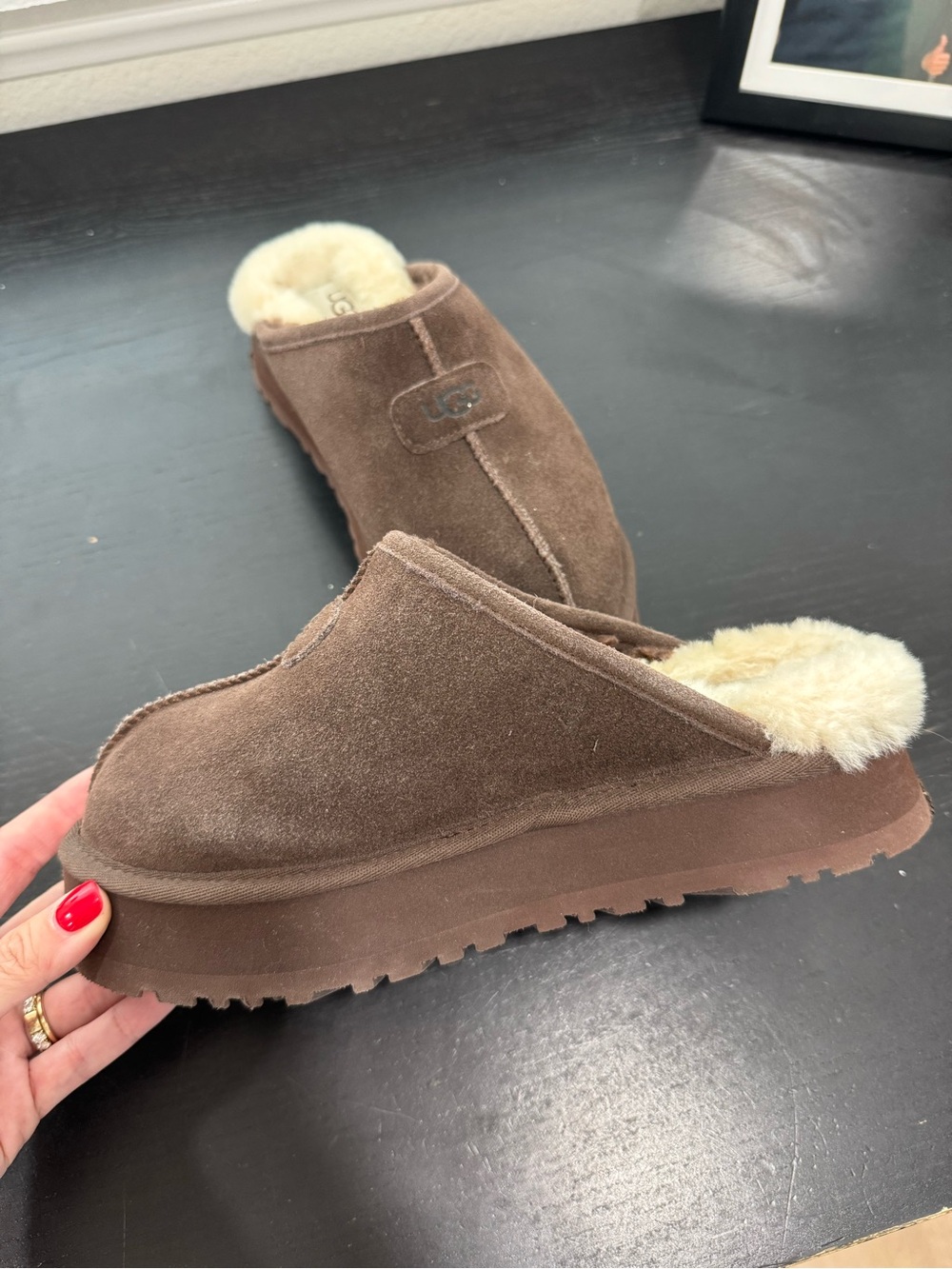 UGG Chestnut Suede Shearling-Lined Mule Slippers